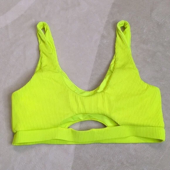 Neon Yellow Ribbed Cutout Bikini Top Size Small - Picture 6 of 9